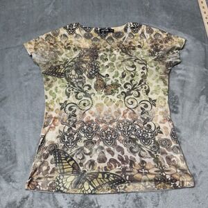 VTG Y2K Shirt Womens Size S Rhinestone Short‎ Sleeve APT 9 Abstract Print Grunge